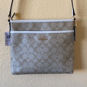Coach Purse New W/ Tag Long Strap Gold and White